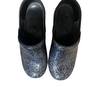 Dansko Floral Black and Gray Clogs
